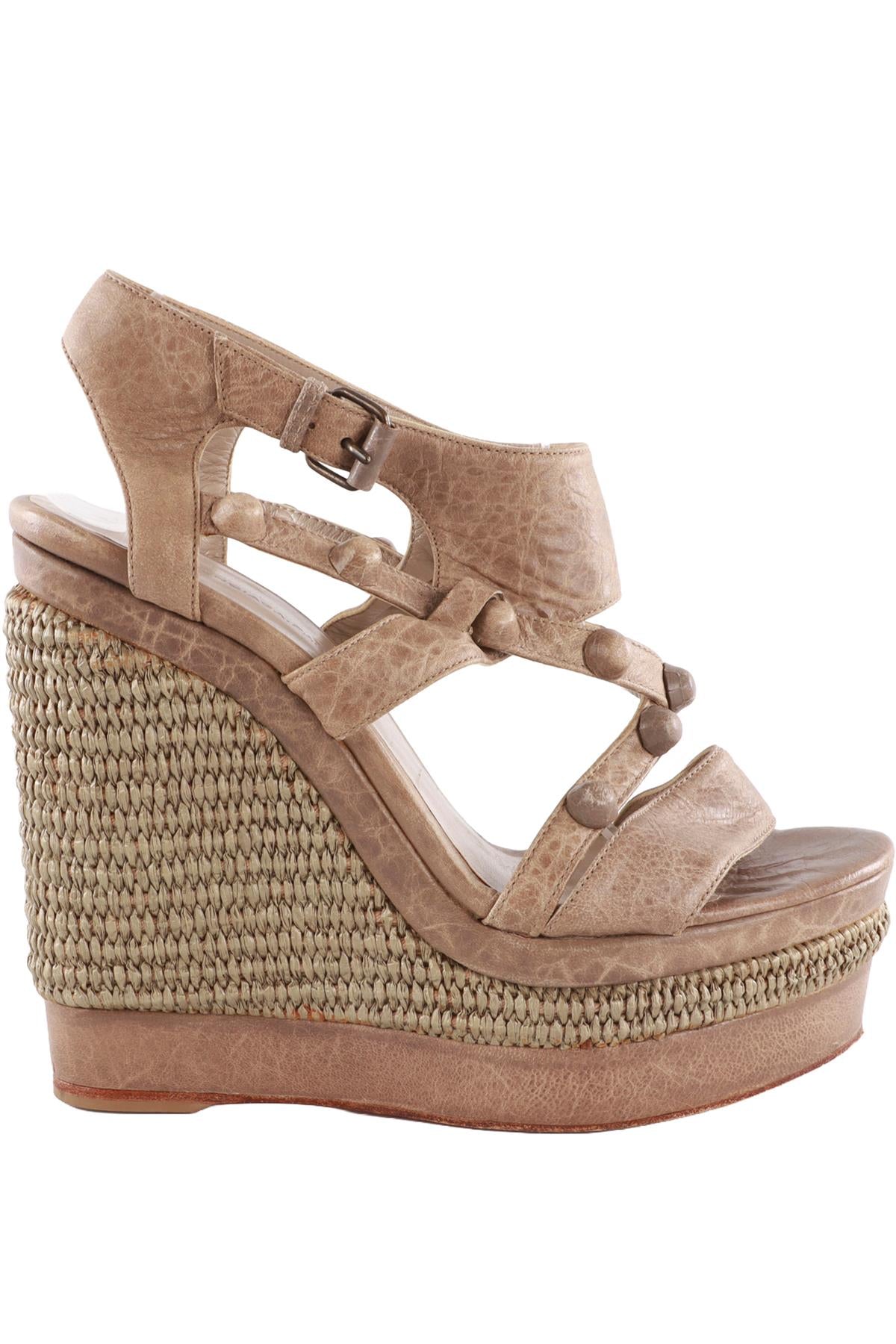 BALENCIAGA TAUPE LEATHER PLATFORM WEDGES EU 38 UK 5 US 8