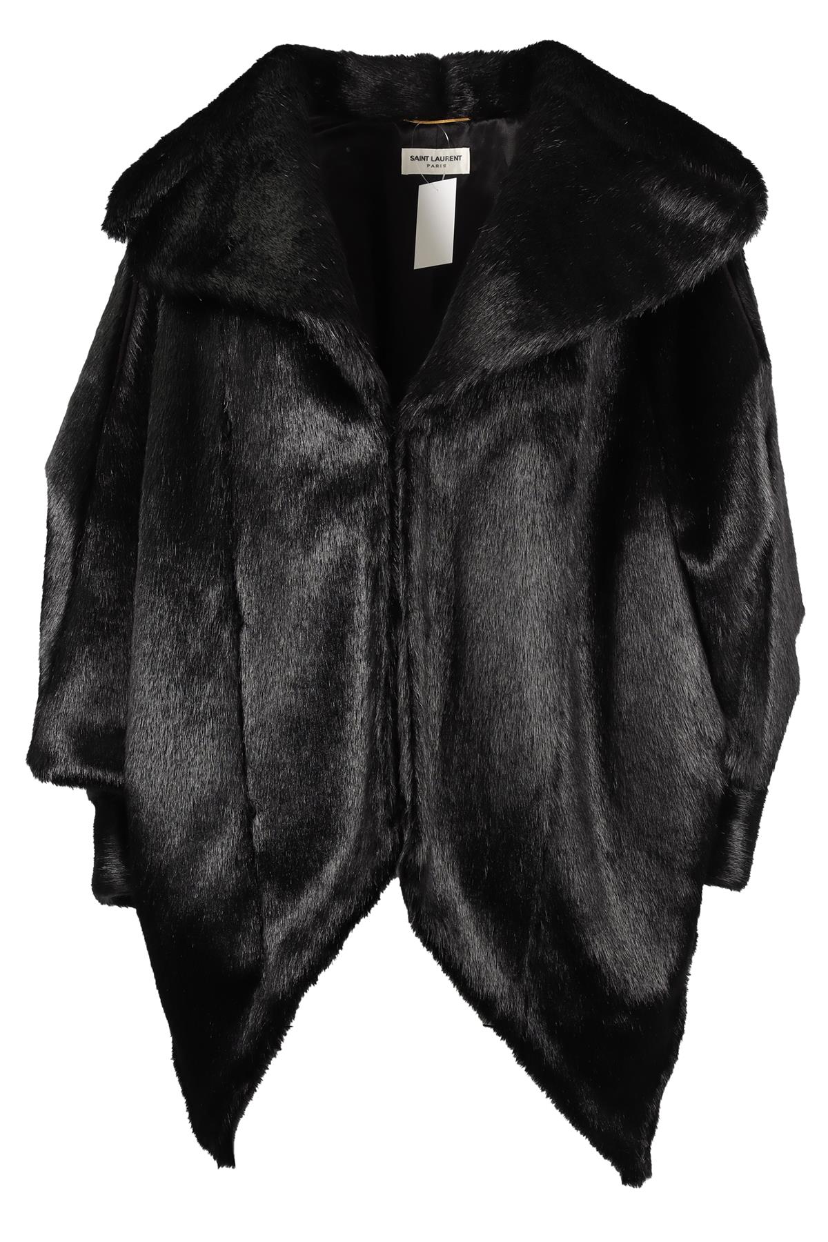 SAINT LAURENT BLACK FAUX FUR COAT FR 38 UK 10