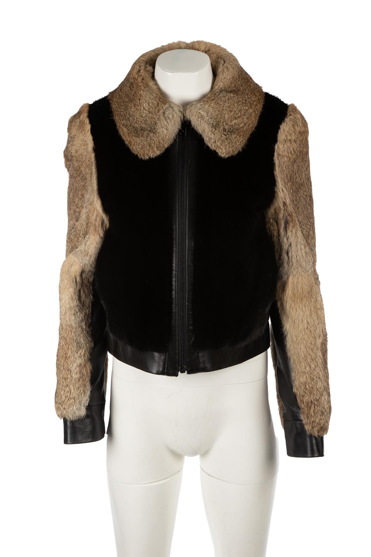 CHLOÉ BLACK RABBIT AND MINK FUR JACKET FR 36 UK 8