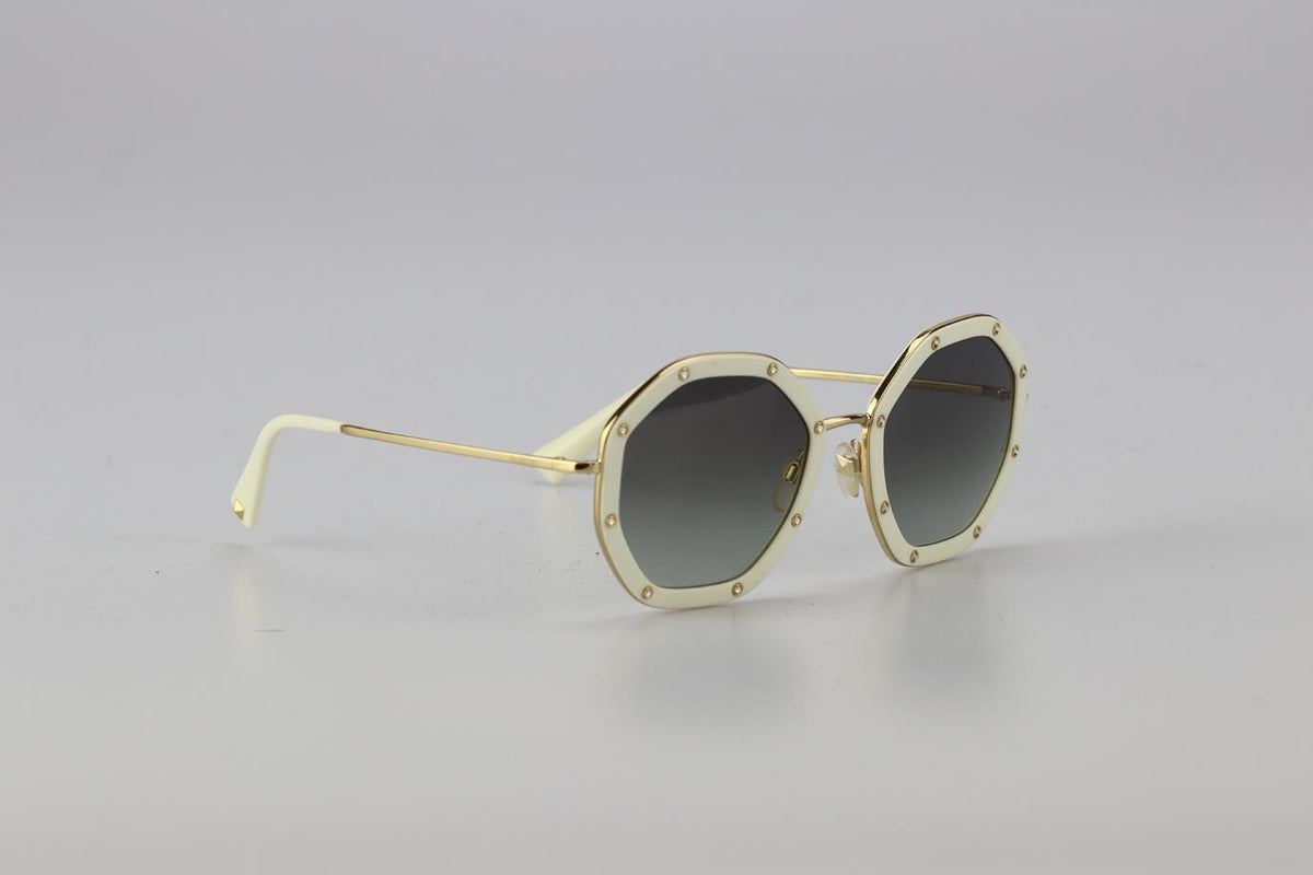VALENTINO HEXAGON FRAME ACETATE AND GOLD TONE SUNGLASSES
