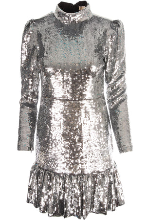 MICHAEL MICHAEL KORS SILVER SEQUIN MINI DRESS US 2 UK 6