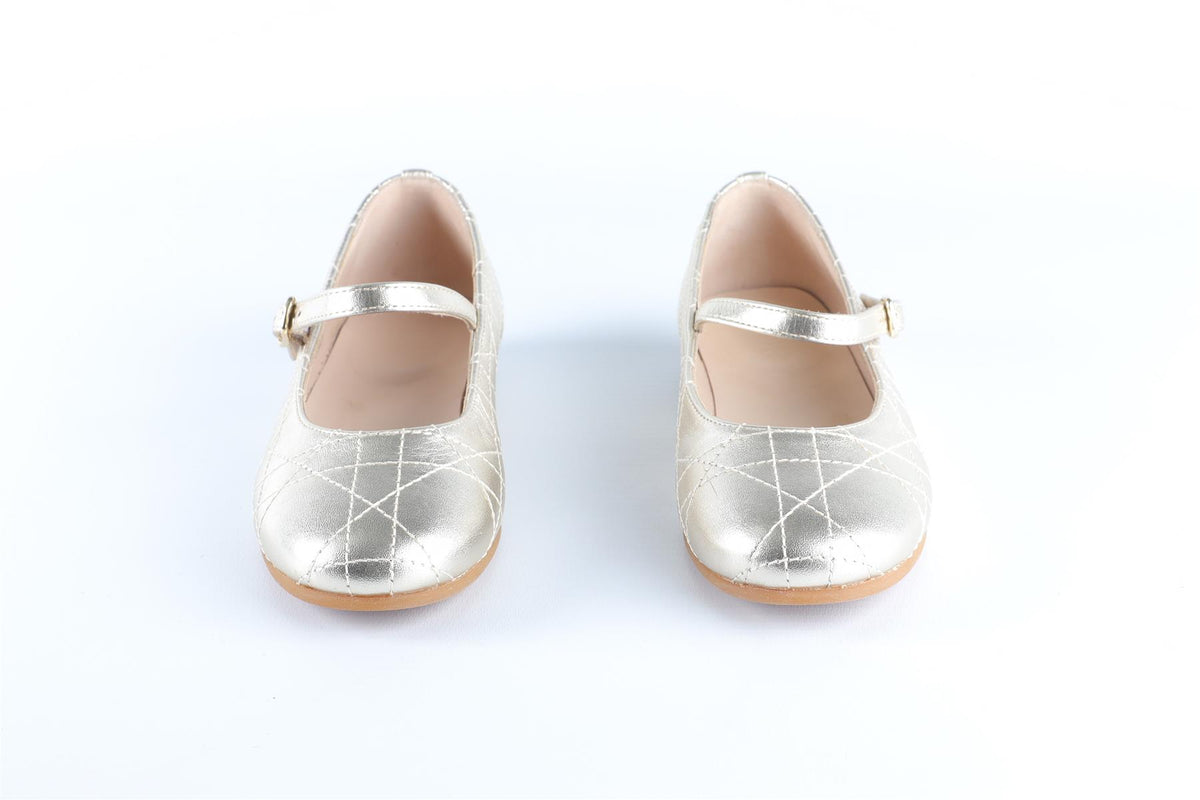 CHRISTIAN DIOR GOLD KIDS GIRLS LEATHER BALLET FLATS EU 26 UK 8.5 US 9