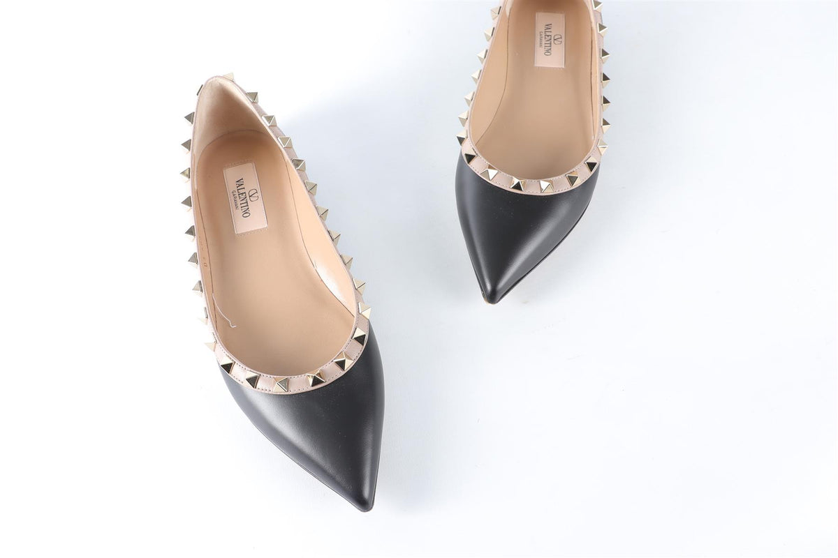 VALENTINO GARAVANI BLACK ROCKSTUD LEATHER BALLET FLATS EU 37.5 UK 4.5 US 7.5