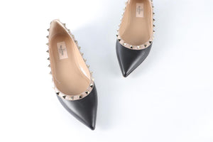 VALENTINO GARAVANI BLACK ROCKSTUD LEATHER BALLET FLATS EU 37.5 UK 4.5 US 7.5