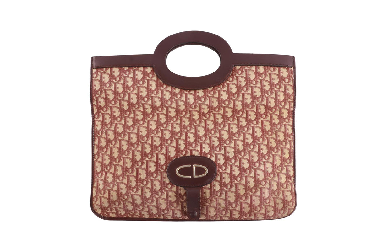 CHRISTIAN DIOR BURGUNDY VINTAGE DIORISSIMO CANVAS CLUTCH