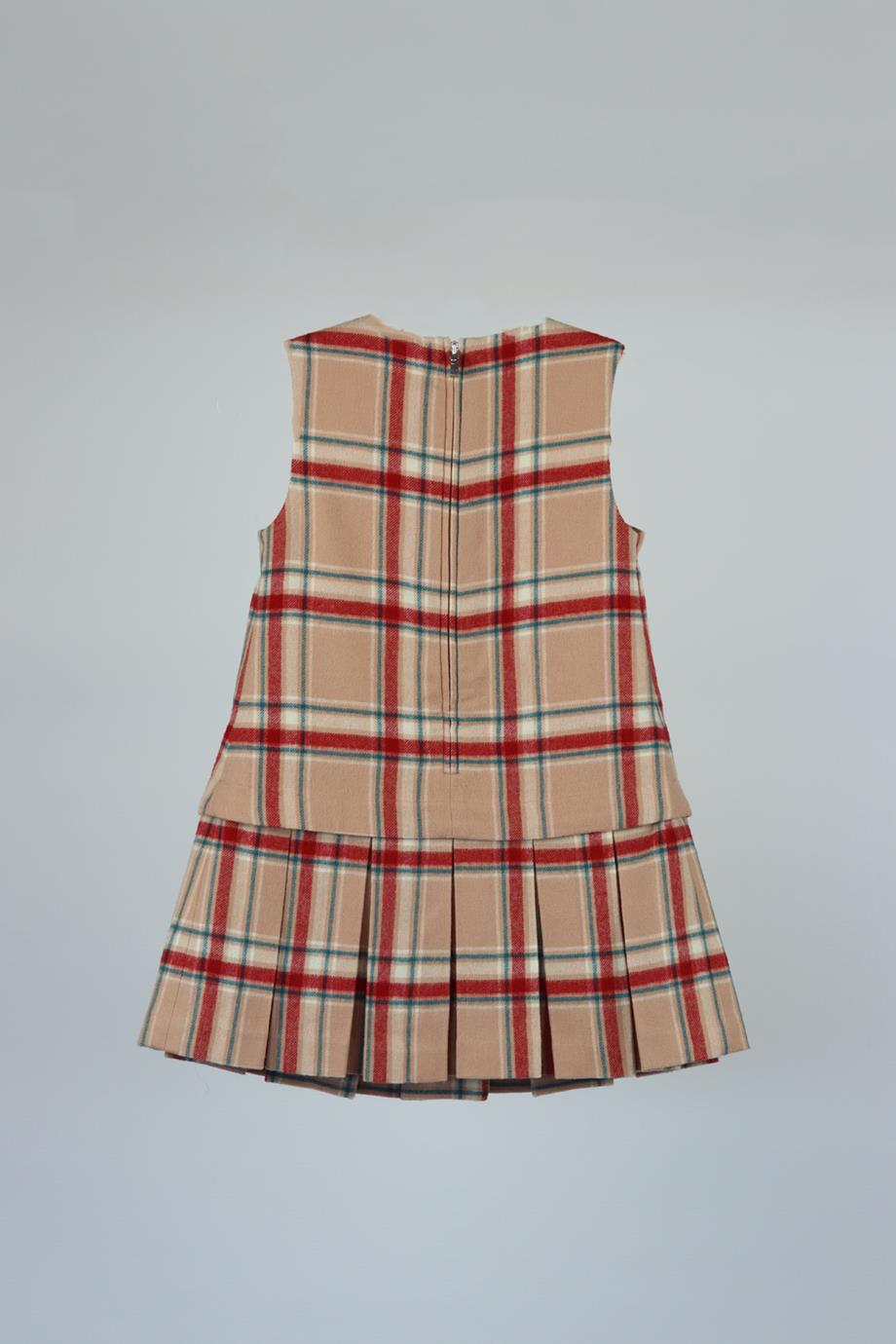 LORO PIANA KIDS GIRLS CHECKED WOOL DRESS 4 YEARS