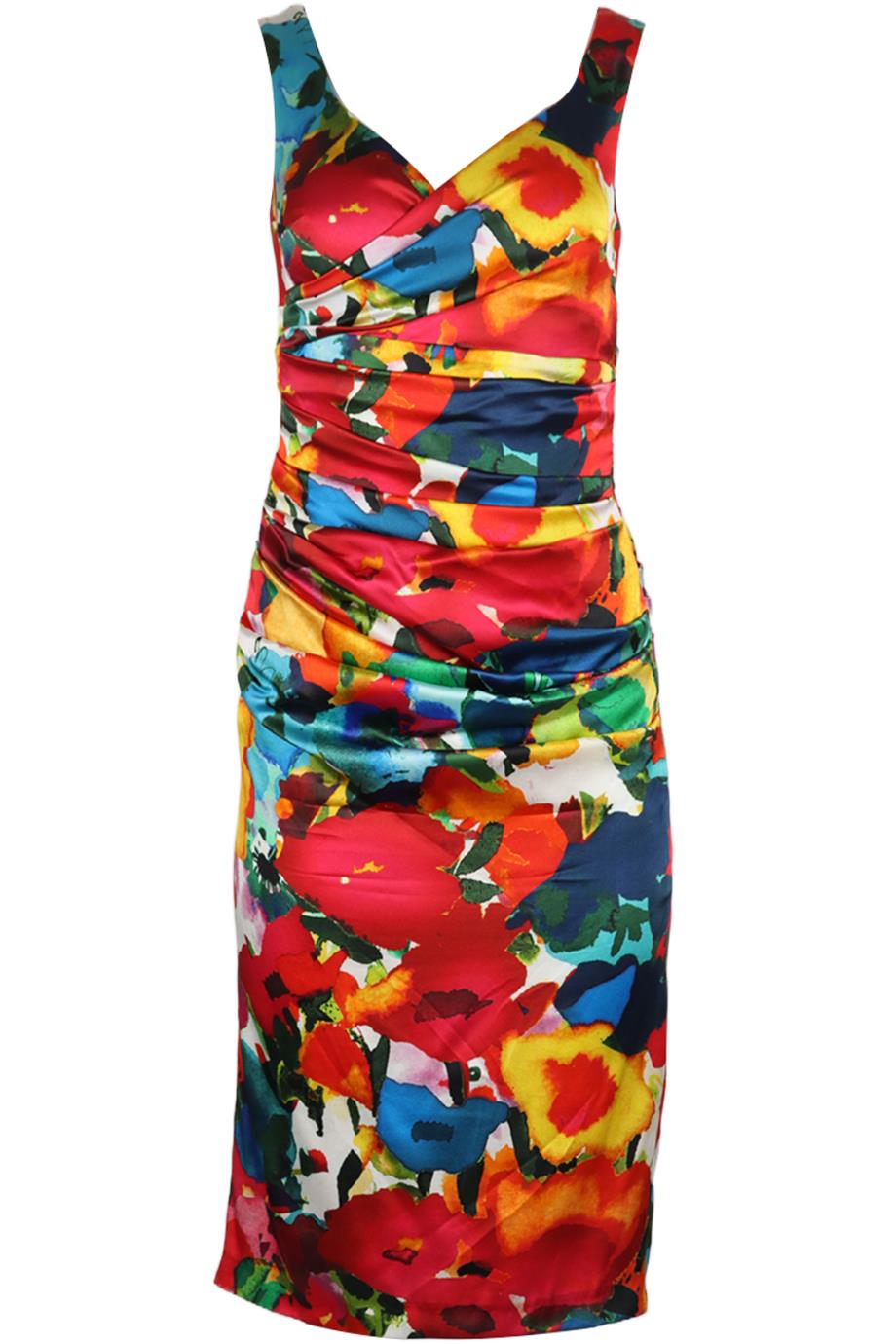 TALBOT RUNHOF RUCHED FLORAL PRINT SILK DRESS UK 10