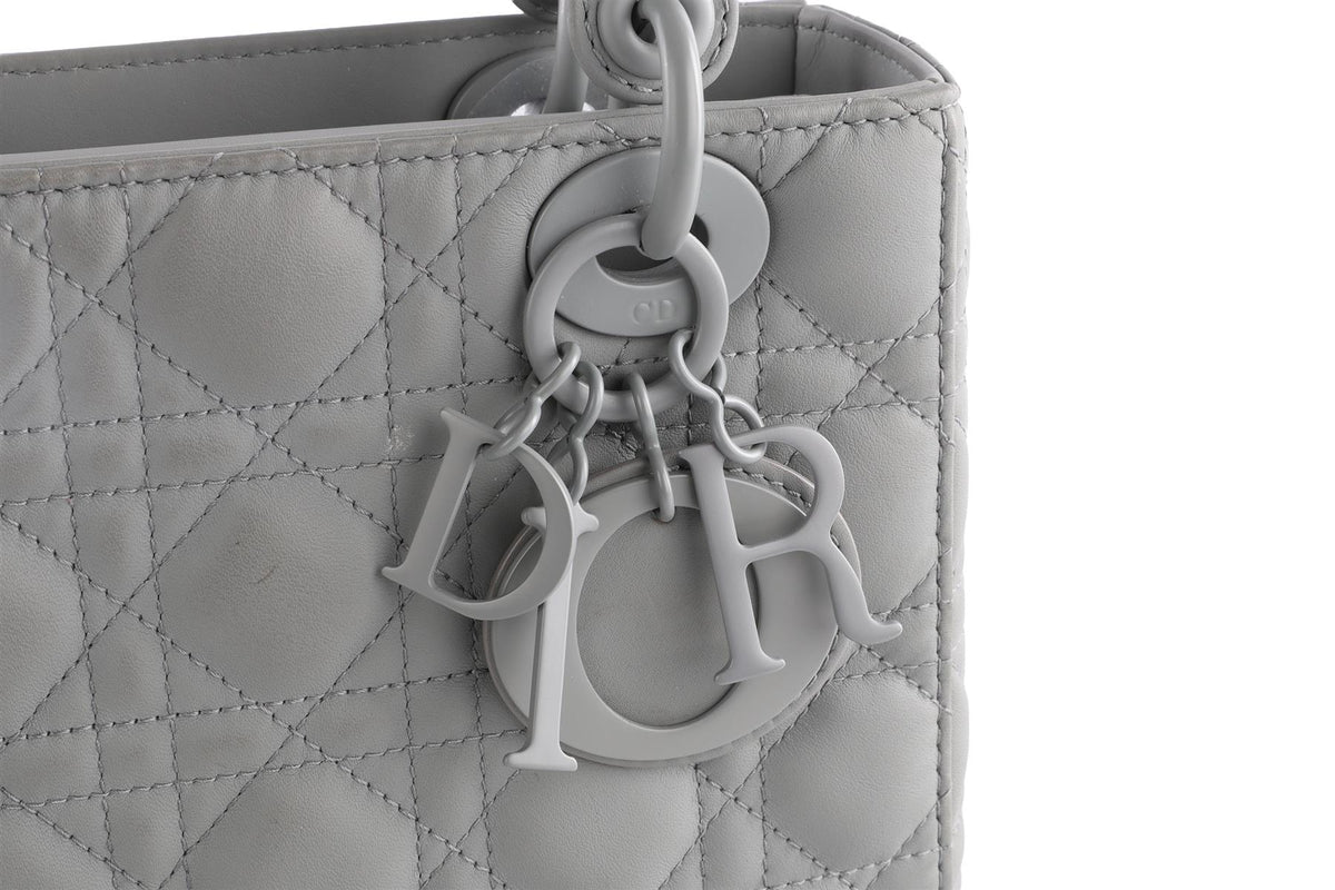 CHRISTIAN DIOR GREY LADY DIOR MY ABCDIOR SMALL ULTRAMATTE CANNAGE LEATHER TOTE BAG