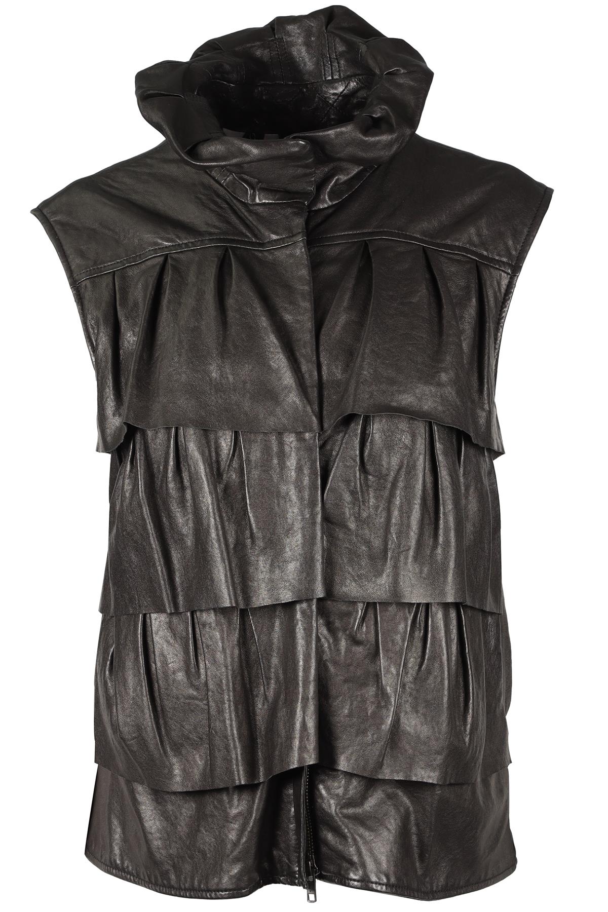 DIANE VON FURSTENBURG BLACK LEATHER GILET LARGE