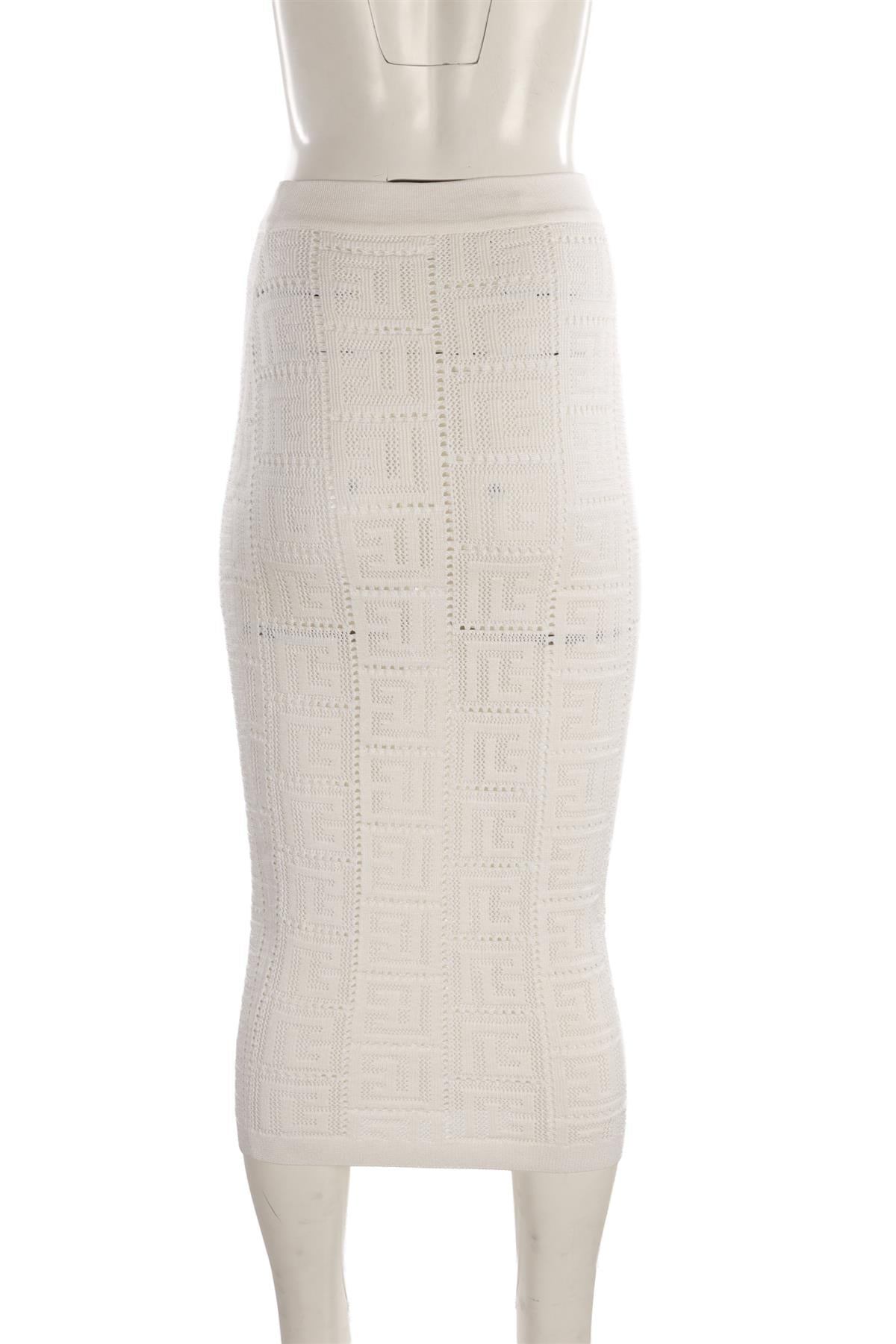 BALMAIN CREAM KNIT MIDI SKIRT SMALL