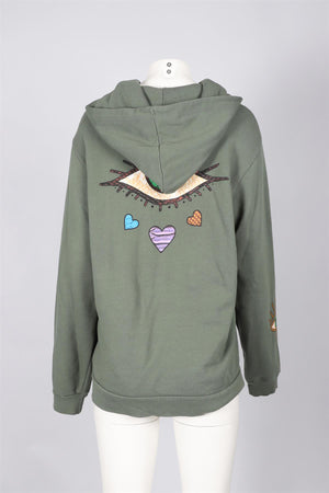 NSF + JACQUIE AICHE GREEN COTTON HOODIE US 4 UK 8