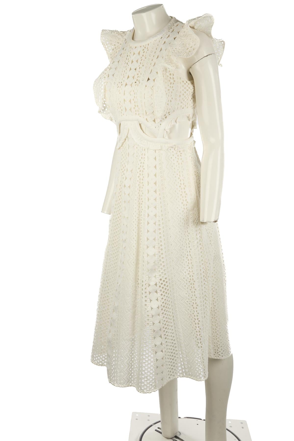 SELF-PORTRAIT WHITE CROCHET MAXI DRESS UK 10