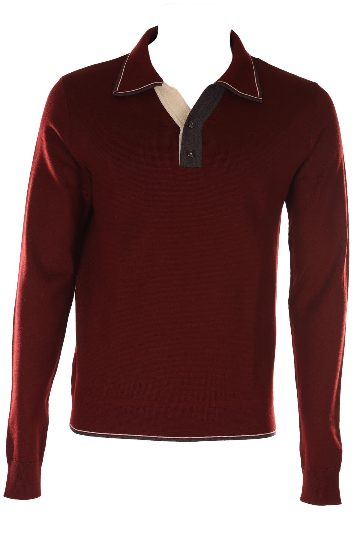 DOLCE & GABBANA BURGUNDY MEN'S WOOL POLO SWEATER IT 46 UK 36