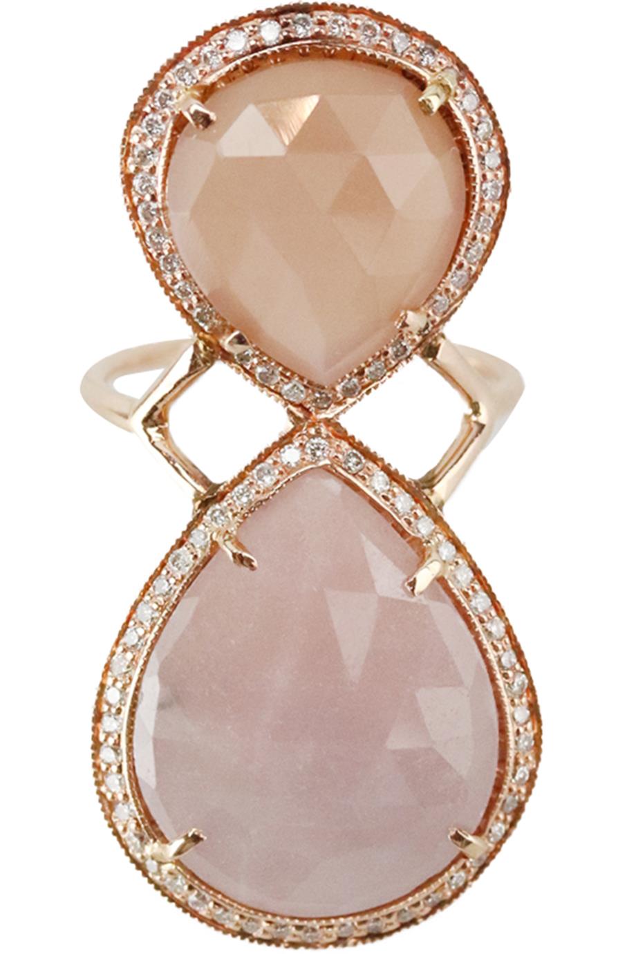 JACQUIE AICHE LARGE MOONSTONE 14K YELLOW GOLD TRINITY RING 15.5 MM