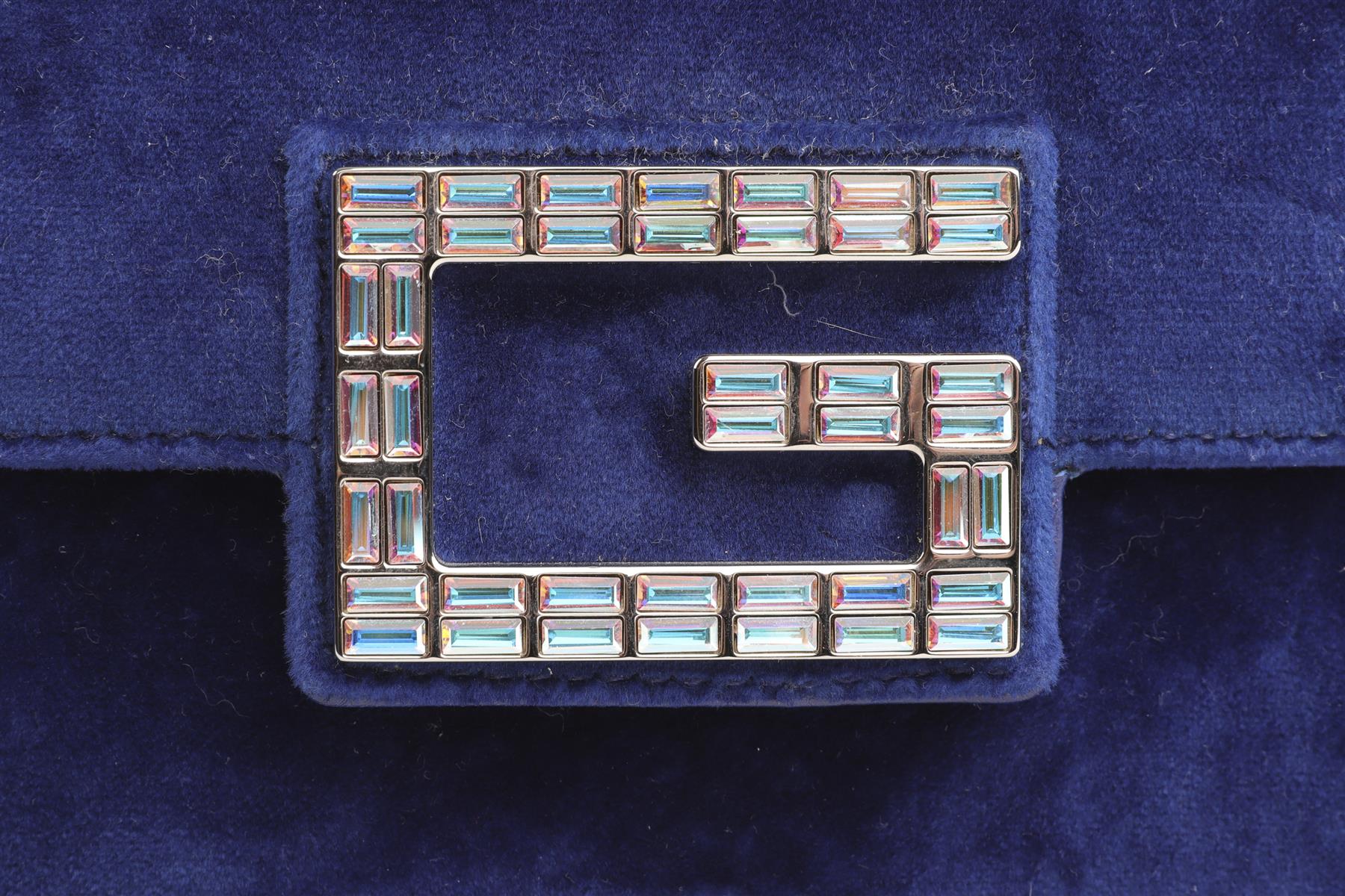 GUCCI BLUE BROADWAY SMALL VELVET SHOULDER BAG