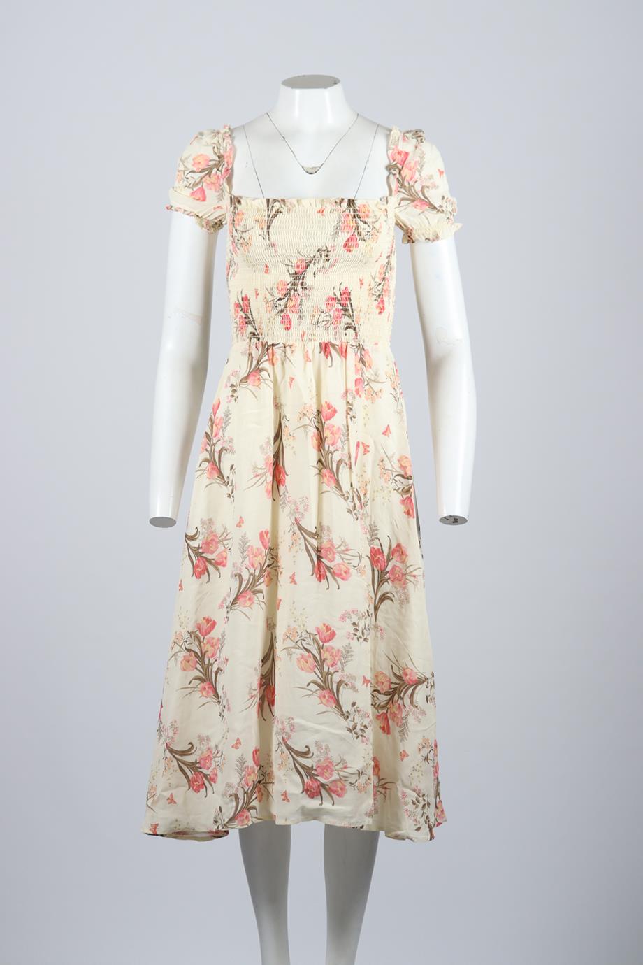 REFORMATION FLORAL PRINT CREPE MIDI DRESS SMALL