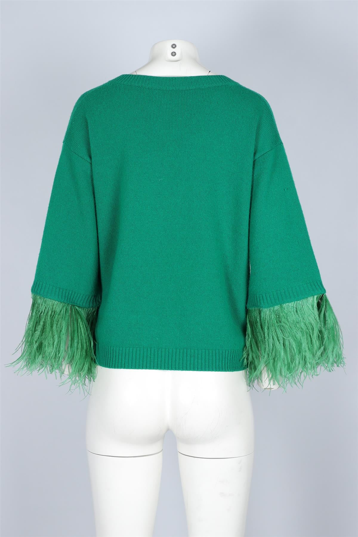 VALENTINO GREEN FEATHER AND WOOL SWEATER XSMALL