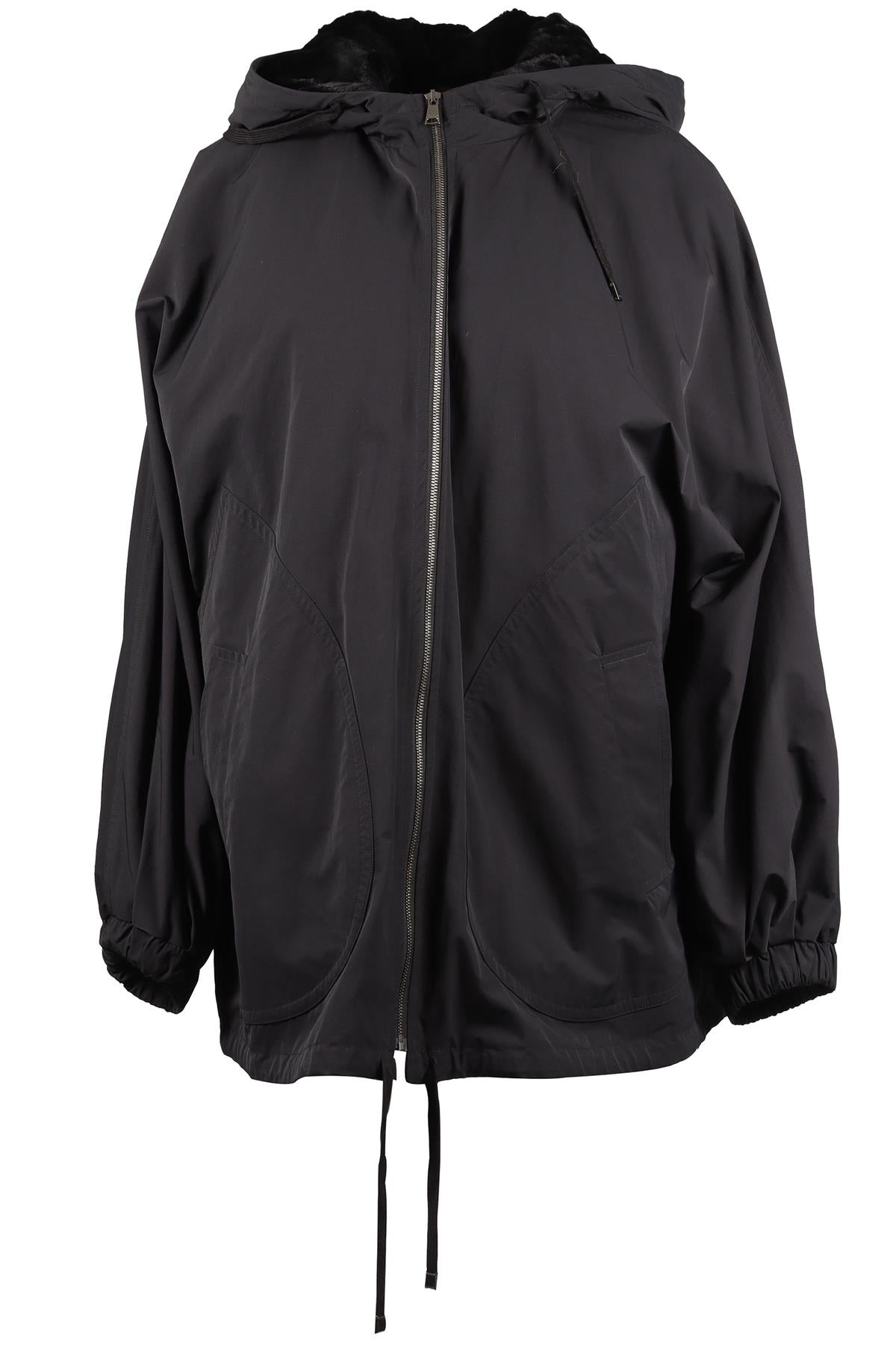 DOLCE & GABANNA BLACK RABBIT FUR AND SHELL COAT IT 44 UK 12