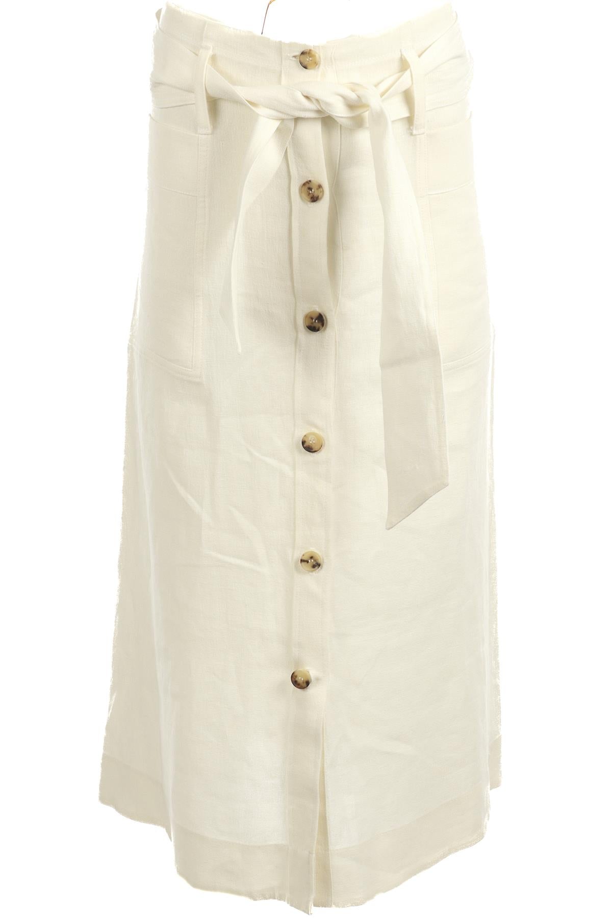 LE KASHA WHITE LINEN MIDI SKIRT SMALL