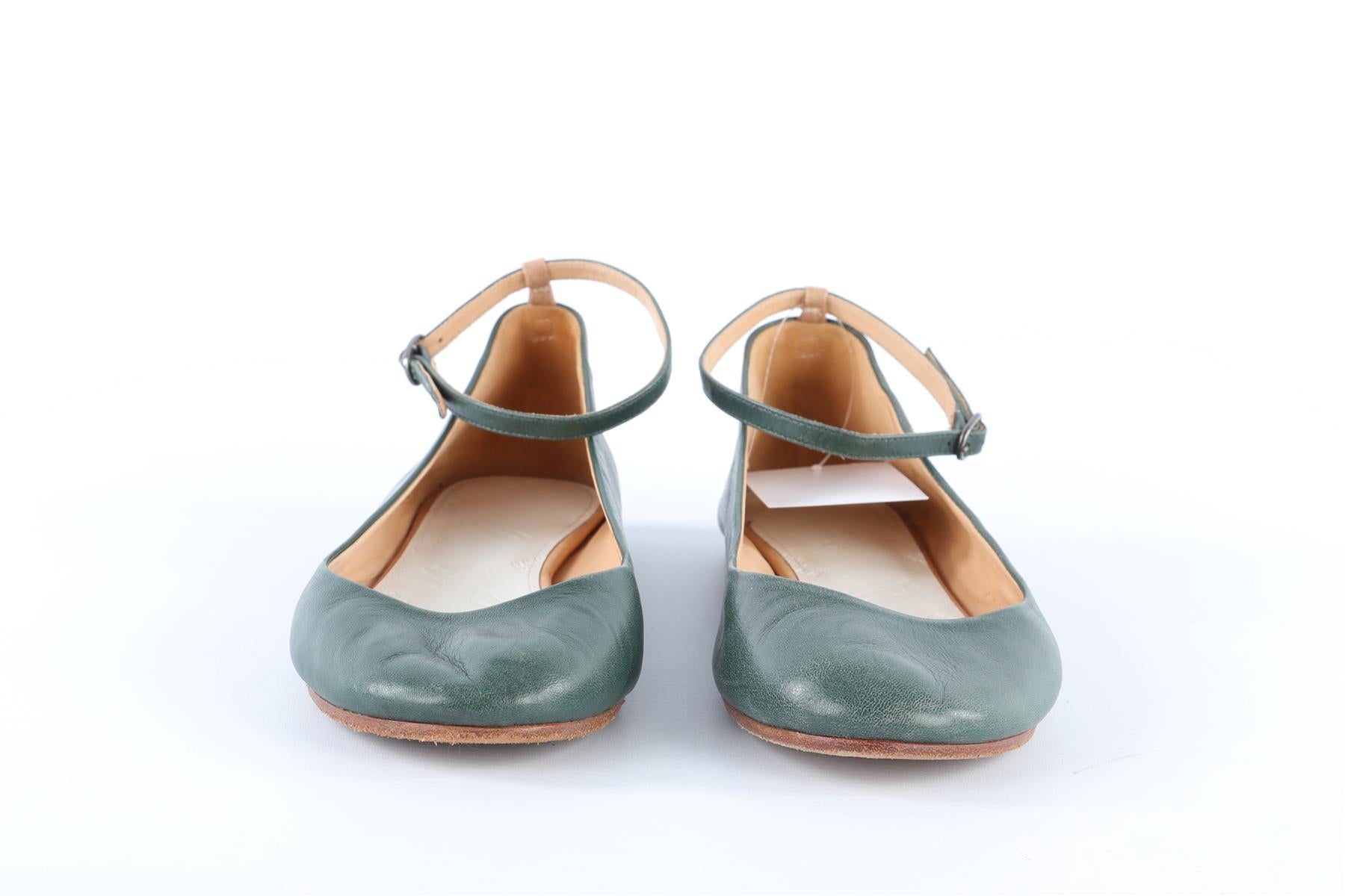 MAISON MARGIELA GREEN LEATHER BALLET FLATS EU 39 UK 6 US 9