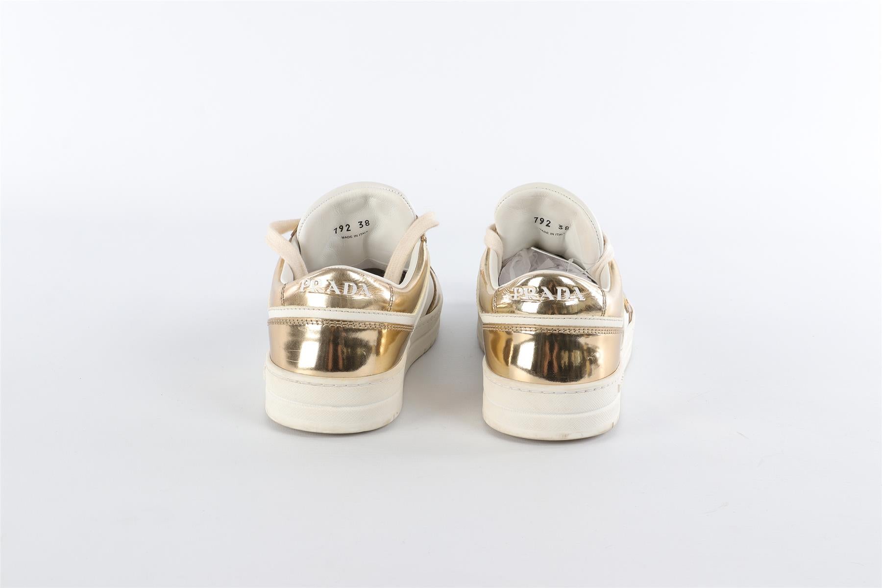 PRADA GOLD DOWNTOWN LEATHER SNEAKERS EU 38 UK 5 US 8