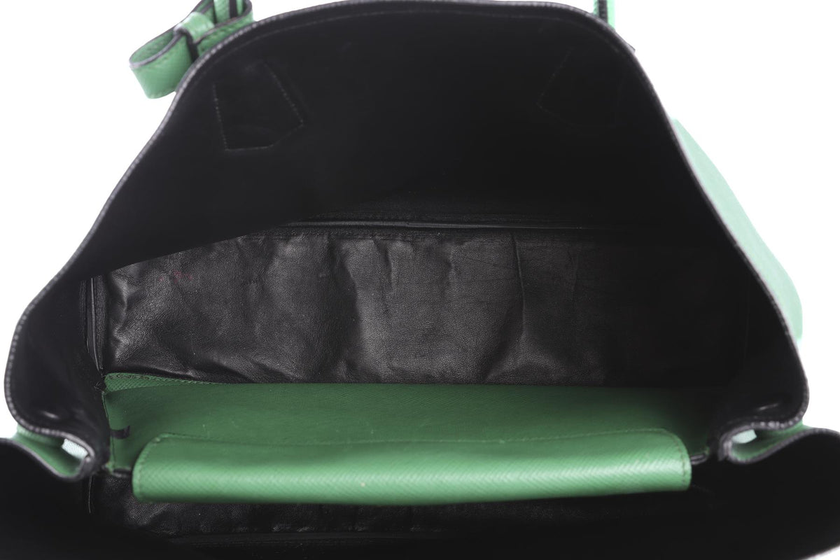 PRADA GREEN DOUBLE MEDIUM SAFFIANO LEATHER TOTE BAG