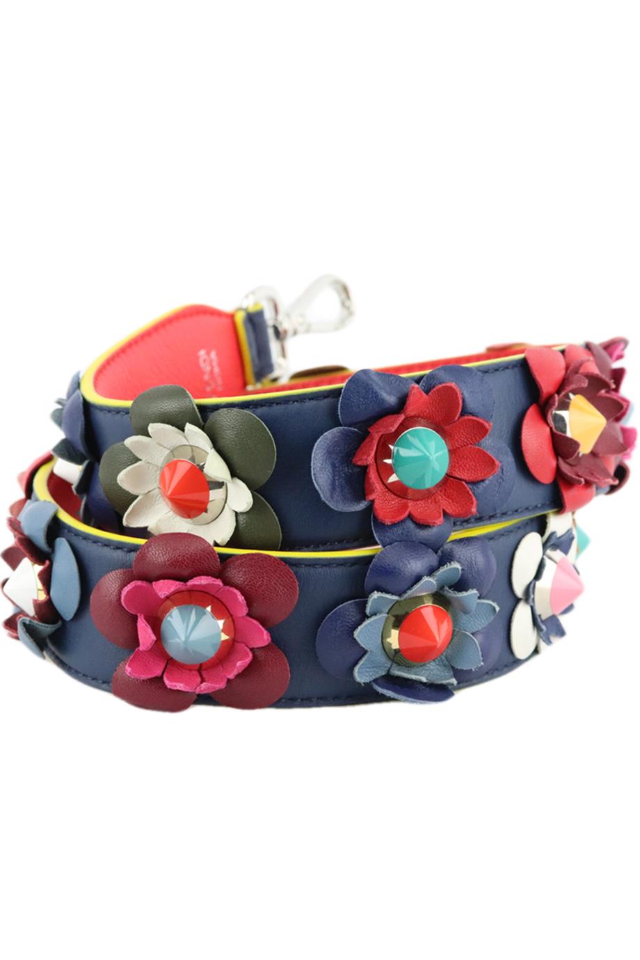 FENDI FLORAL APPLIQUÉD LEATHER BAG STRAP