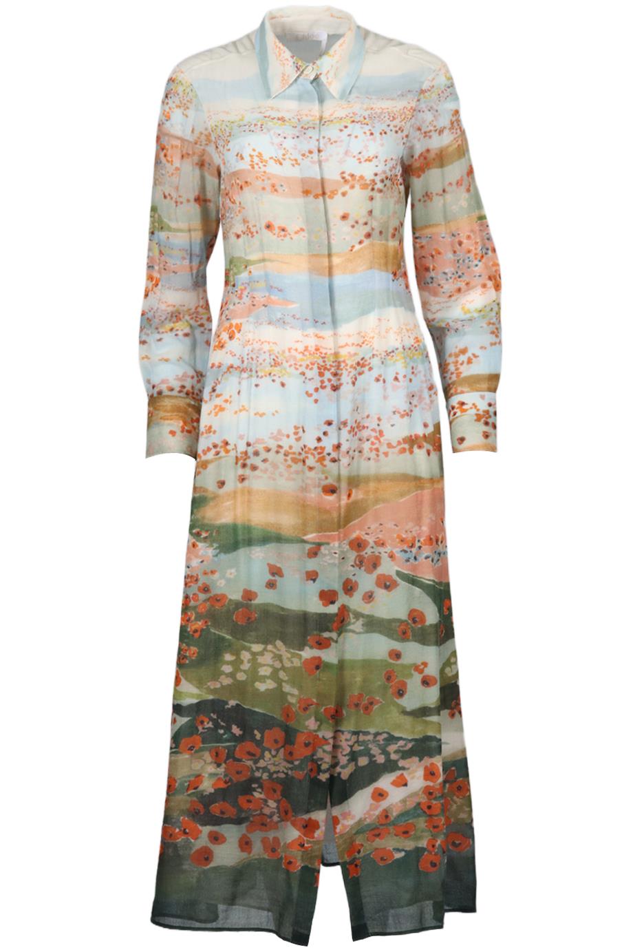 CHLOÉ PRINTED WOOL MAXI DRESS FR 38 UK 10