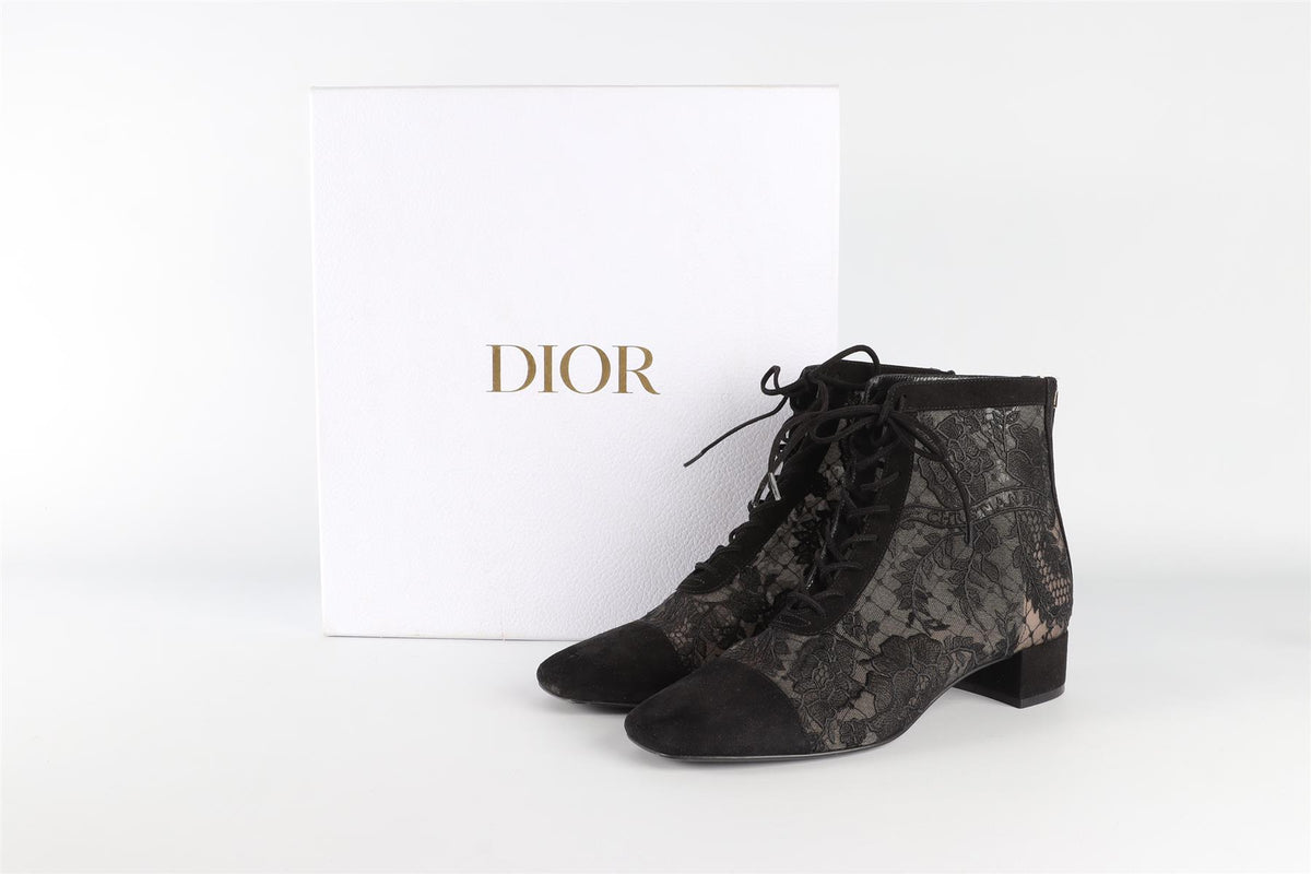 CHRISTIAN DIOR BLACK NAUGHTILY-D SUEDE ANKLE BOOTS EU 38 UK 5 US 8