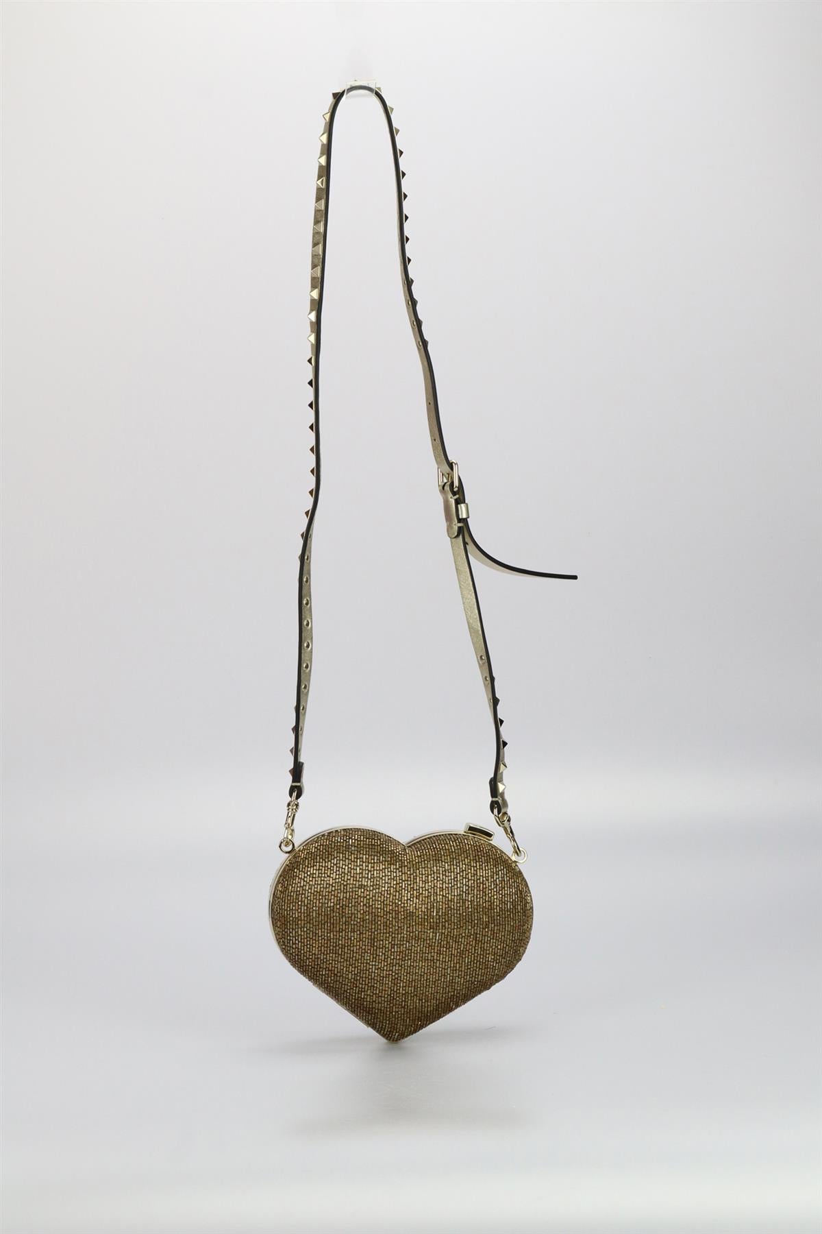 VALENTINO GARAVANI HEART BEADED LEATHER SHOULDER BAG