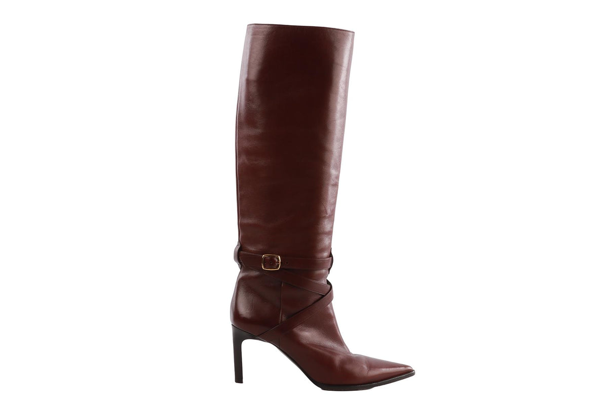 BROWN LEATHER KNEE HIGH BOOTS