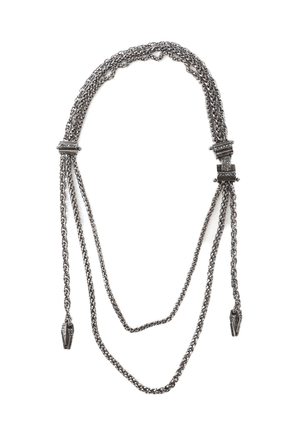 LANVIN GREY CRYSTAL AND CHAIN WAIST BELT