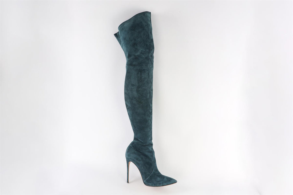 CASADEI BLUE SUEDE OVER THE KNEE BOOTS