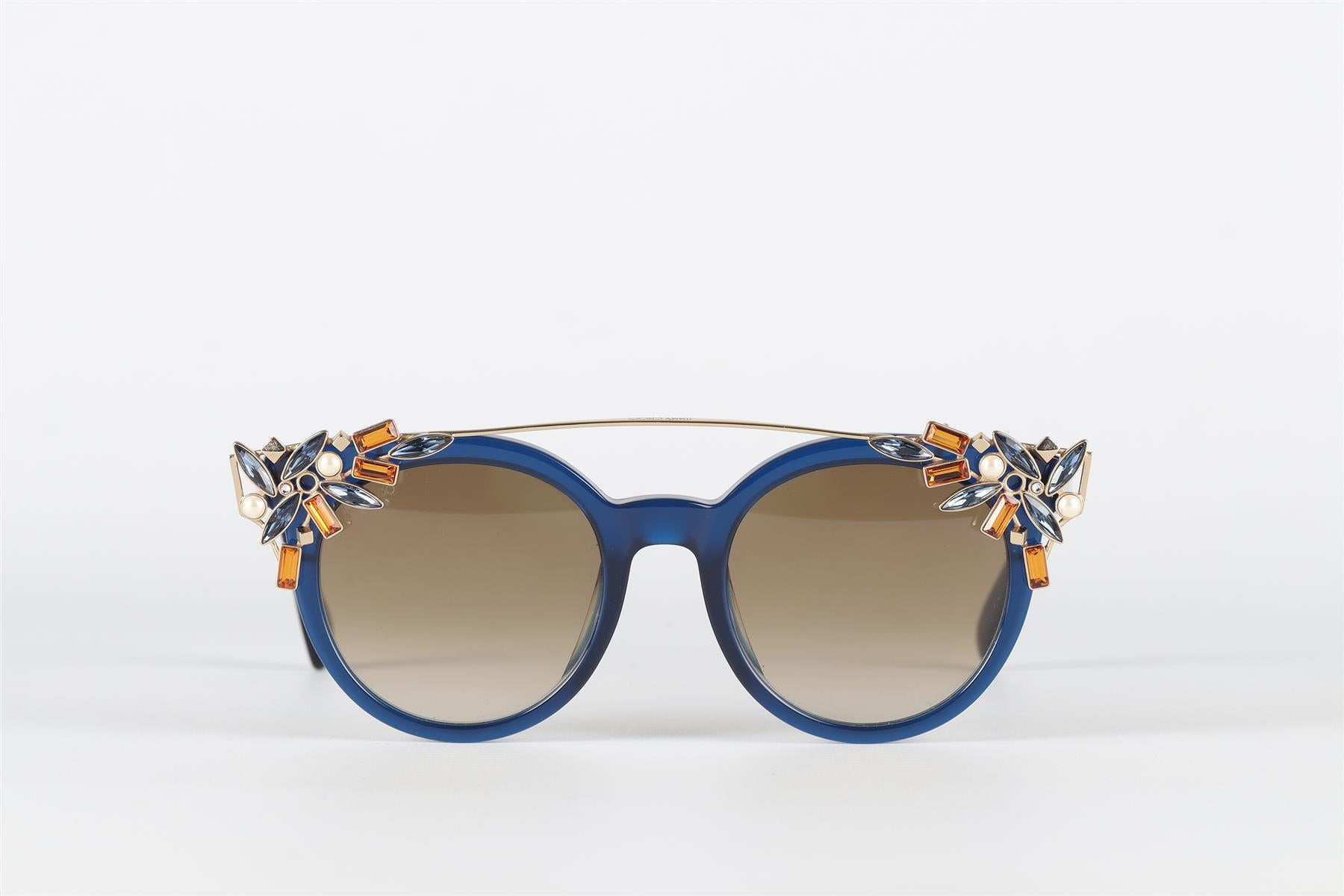 JIMMY CHOO BLUE ROUND FRAME ACETATE SUNGLASSES