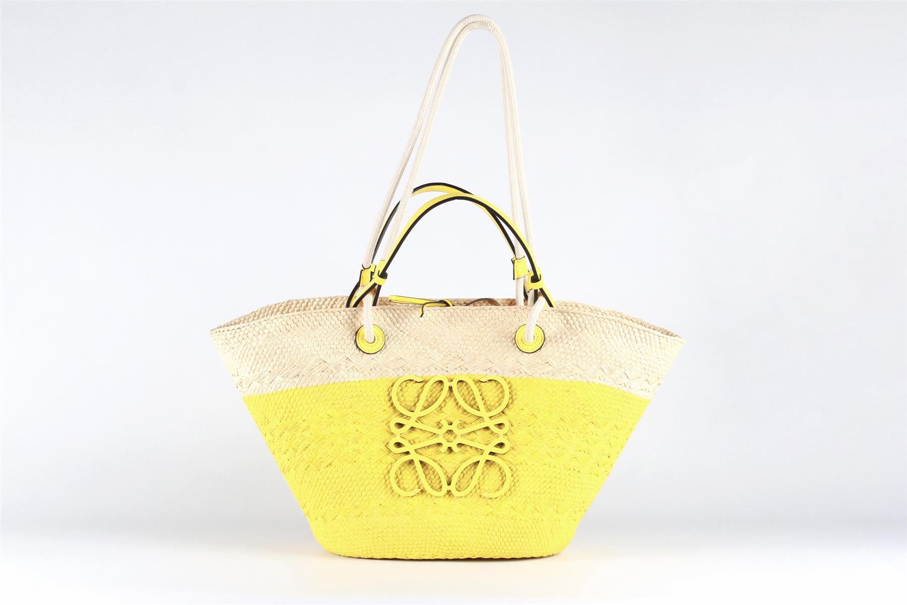 LOEWE YELLOW ANAGRAM MEDIUM STRAW SHOULDER BAG