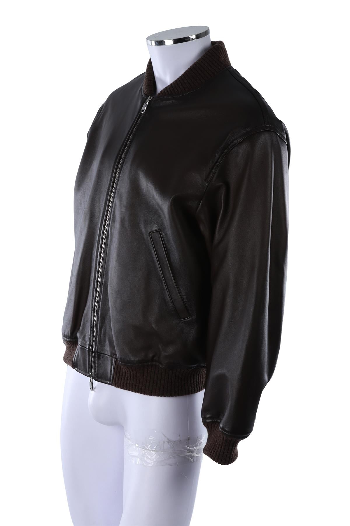 BROWN MEN'S LEATHER BOMBER JACKET