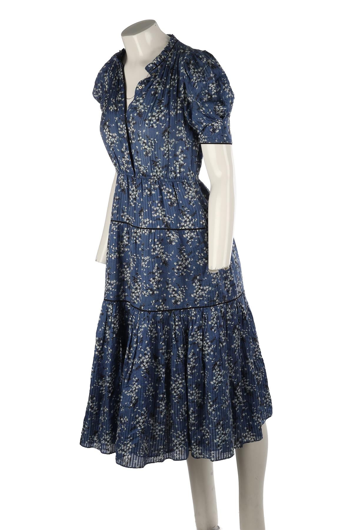 ULLA JOHNSON BLUE COTTON MAXI DRESS US 2 UK 6 FR 34