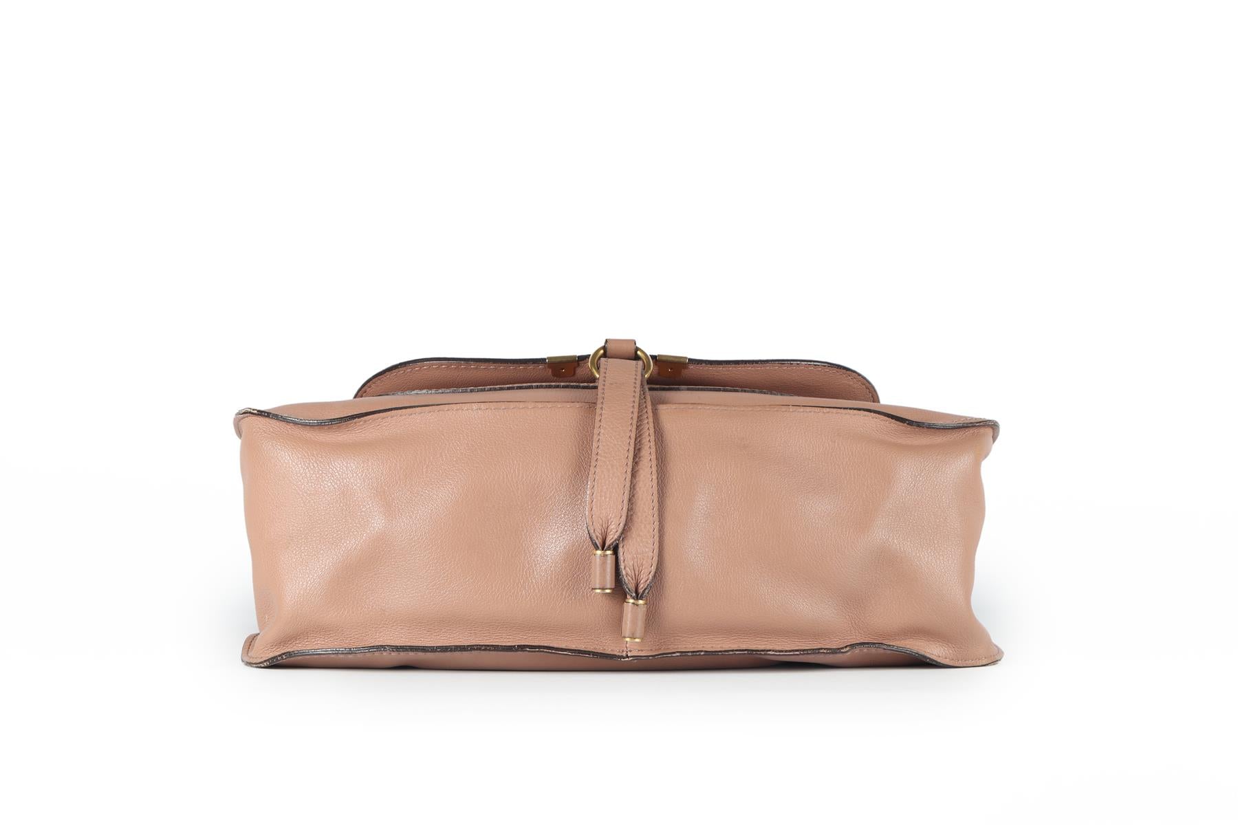 CHLOÉ NUDE MARCIE LARGE LEATHER TOTE BAG