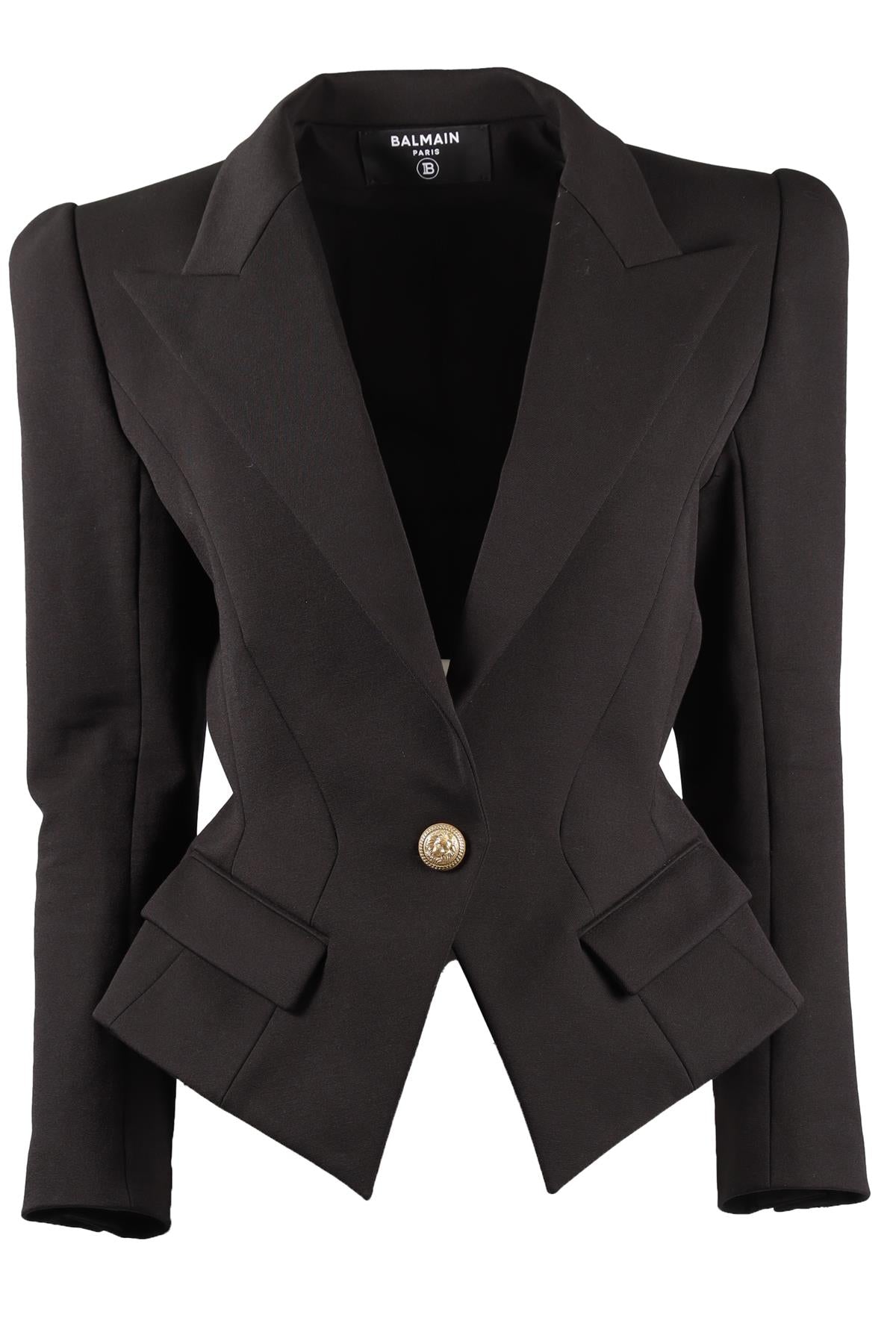 BALMAIN BLACK COTTON BLEND BLAZER FR 44 UK 16