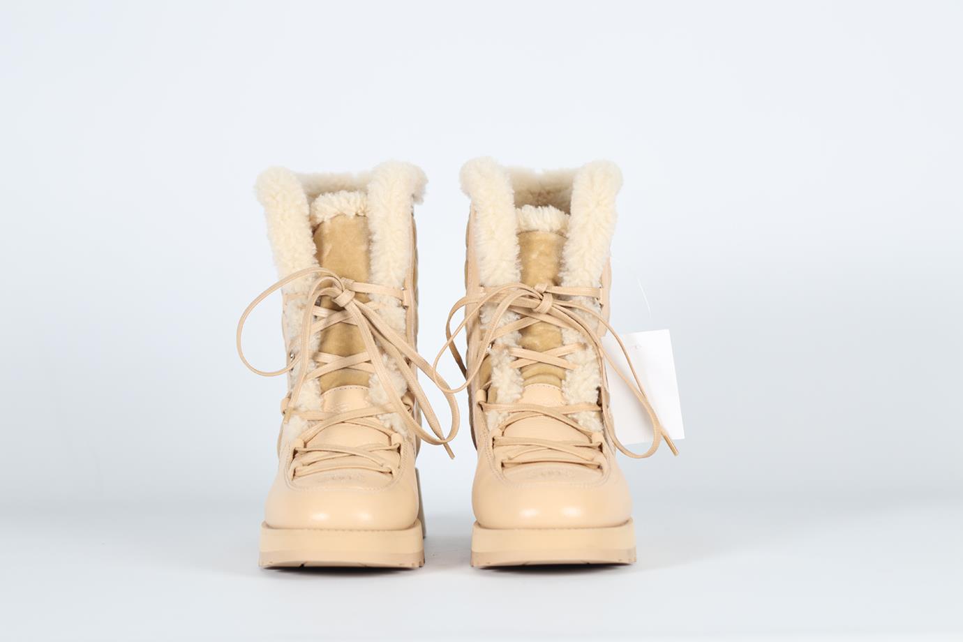 CHANEL 2021 SHEARLING, VELVET AND LEATHER BOOTS EU 38.5 US 5.5 US 8.5