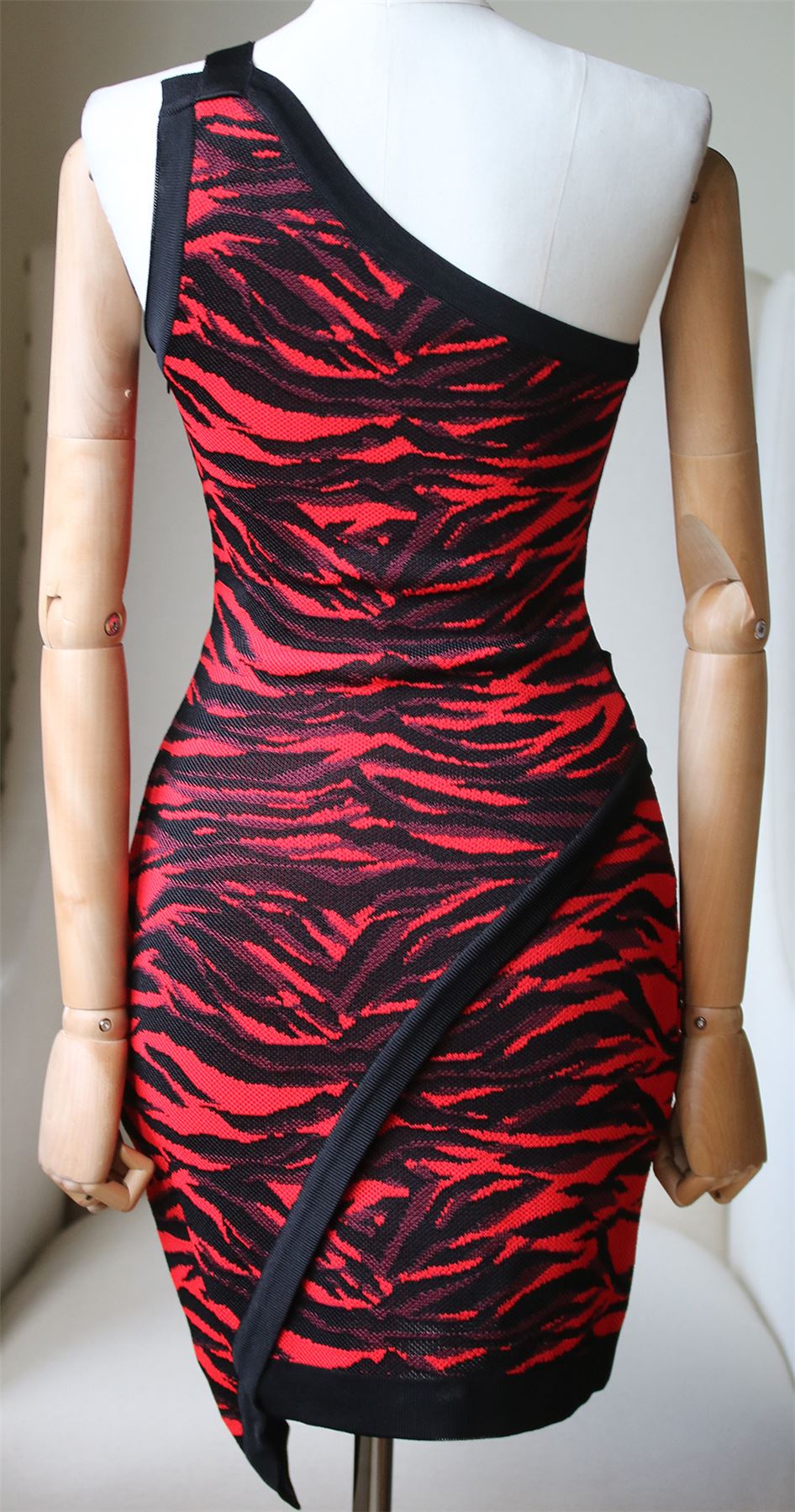 BALMAIN ONE SHOULDER ZEBRA PRINT MINI DRESS FR 34 UK 6