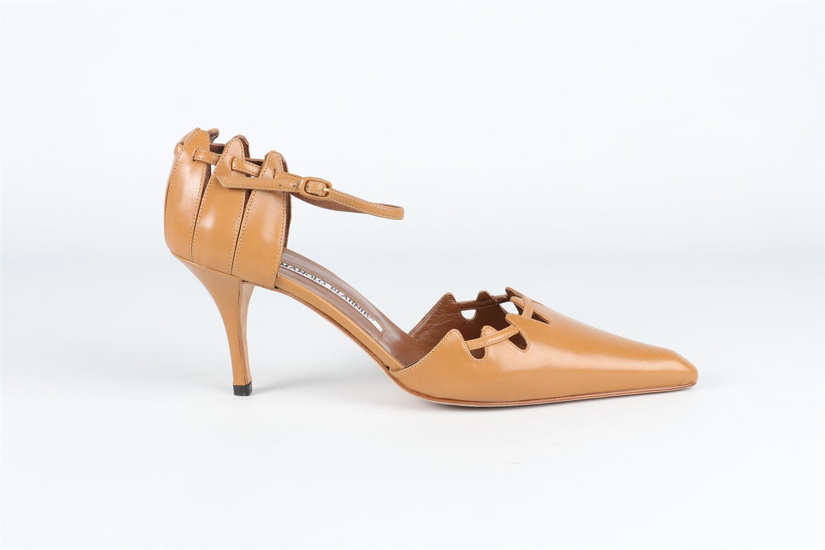 MANOLO BLAHNIK TAN VINTAGE LEATHER PUMPS EU 37.5 UK 4.5 US 7.5