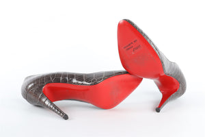 CHRISTIAN LOUBOUTIN GREY LEATHER SNAKESKIN PUMPS EU 39.5 UK 6.5 US 9.5