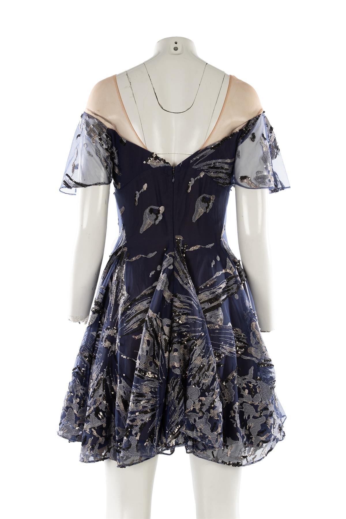 MARCHESA NOTTE NAVY TULLE MINI DRESS US 4 UK 8