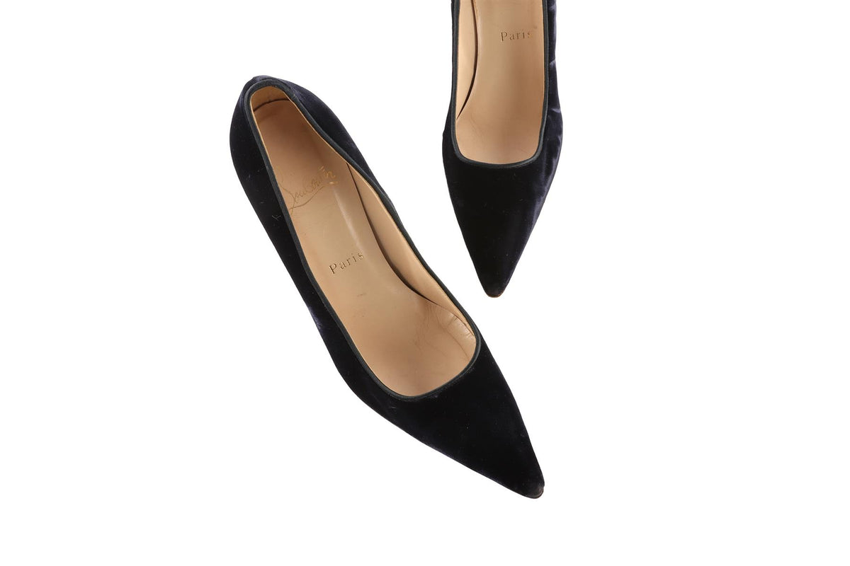 CHRISTIAN LOUBOUTIN NAVY VELVET PUMPS EU 38 UK 5 US 8