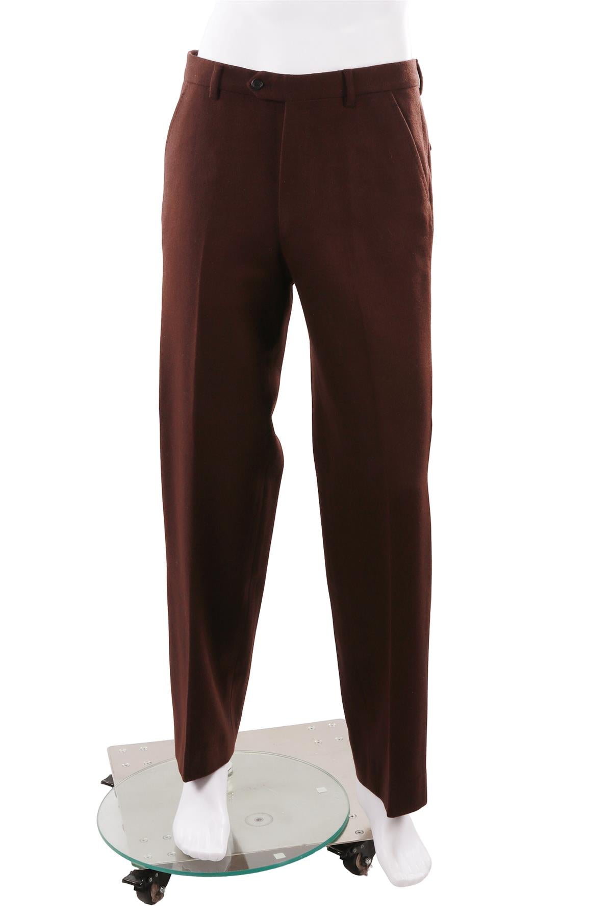 BROWN MEN'S WOOL STRAIGHT LEG PANTS