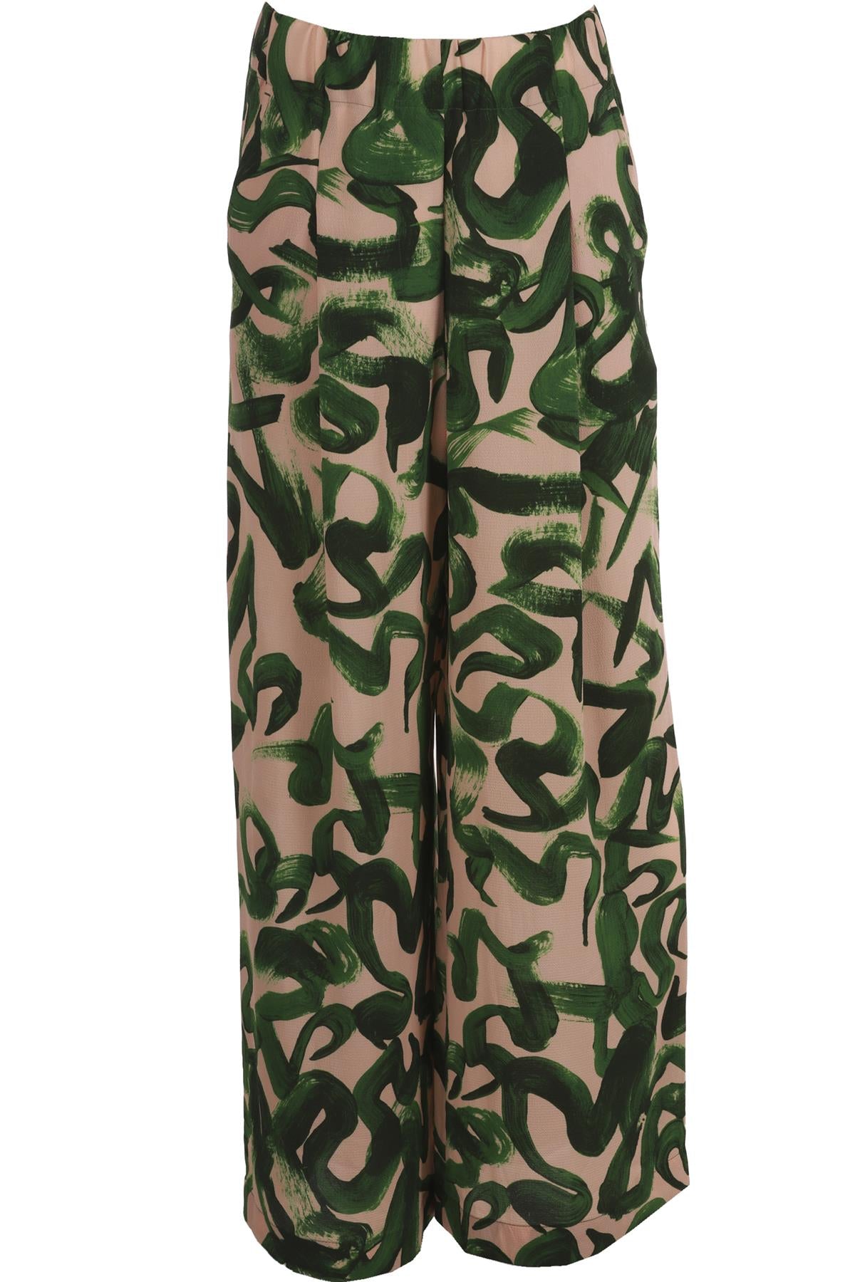 DRIES VAN NOTEN GREEN CREPE WIDE LEG PANTS XSMALL