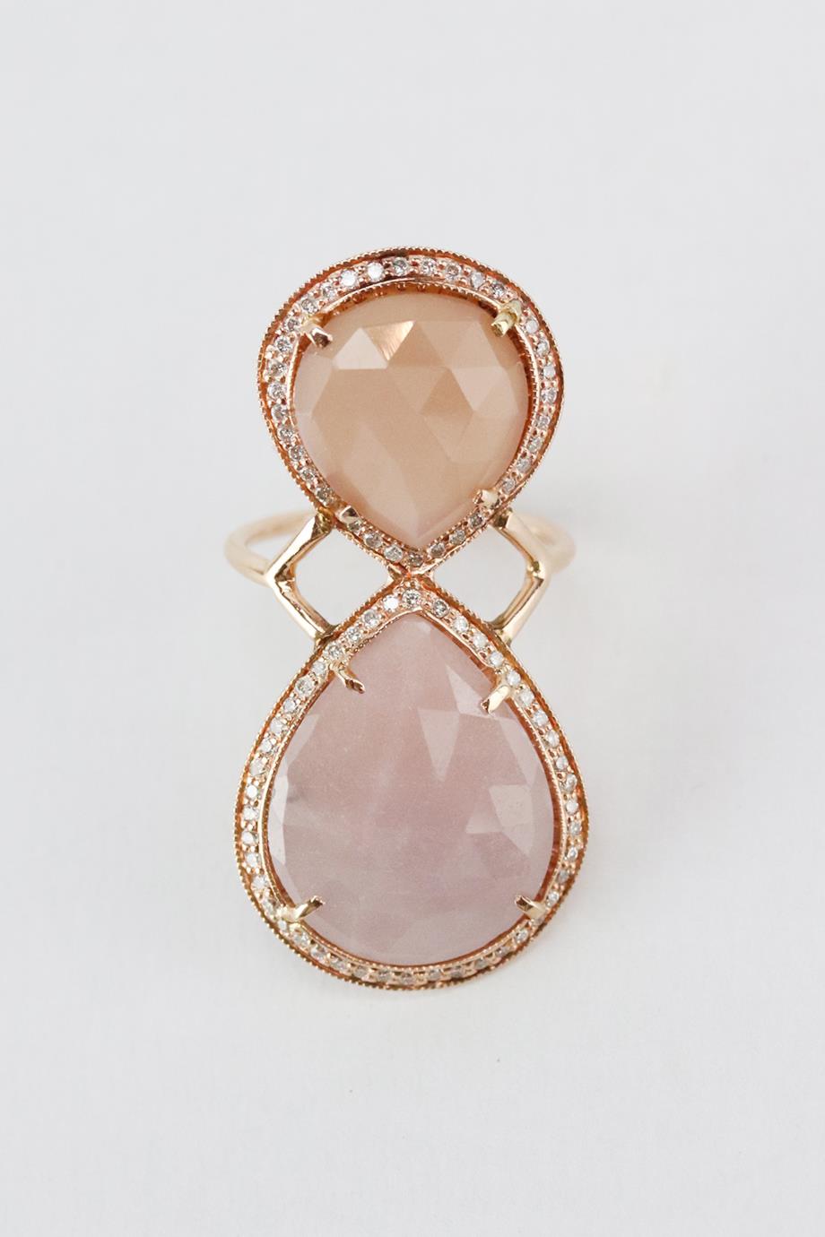 JACQUIE AICHE LARGE MOONSTONE 14K YELLOW GOLD TRINITY RING 15.5 MM