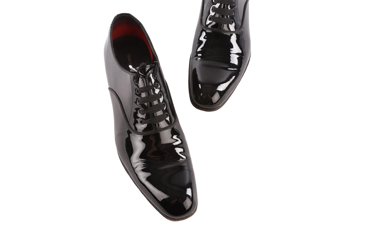 TOM FORD BLACK MEN'S PATENT LEATHER OXFORD SHOES EU 46 UK 12 US 13