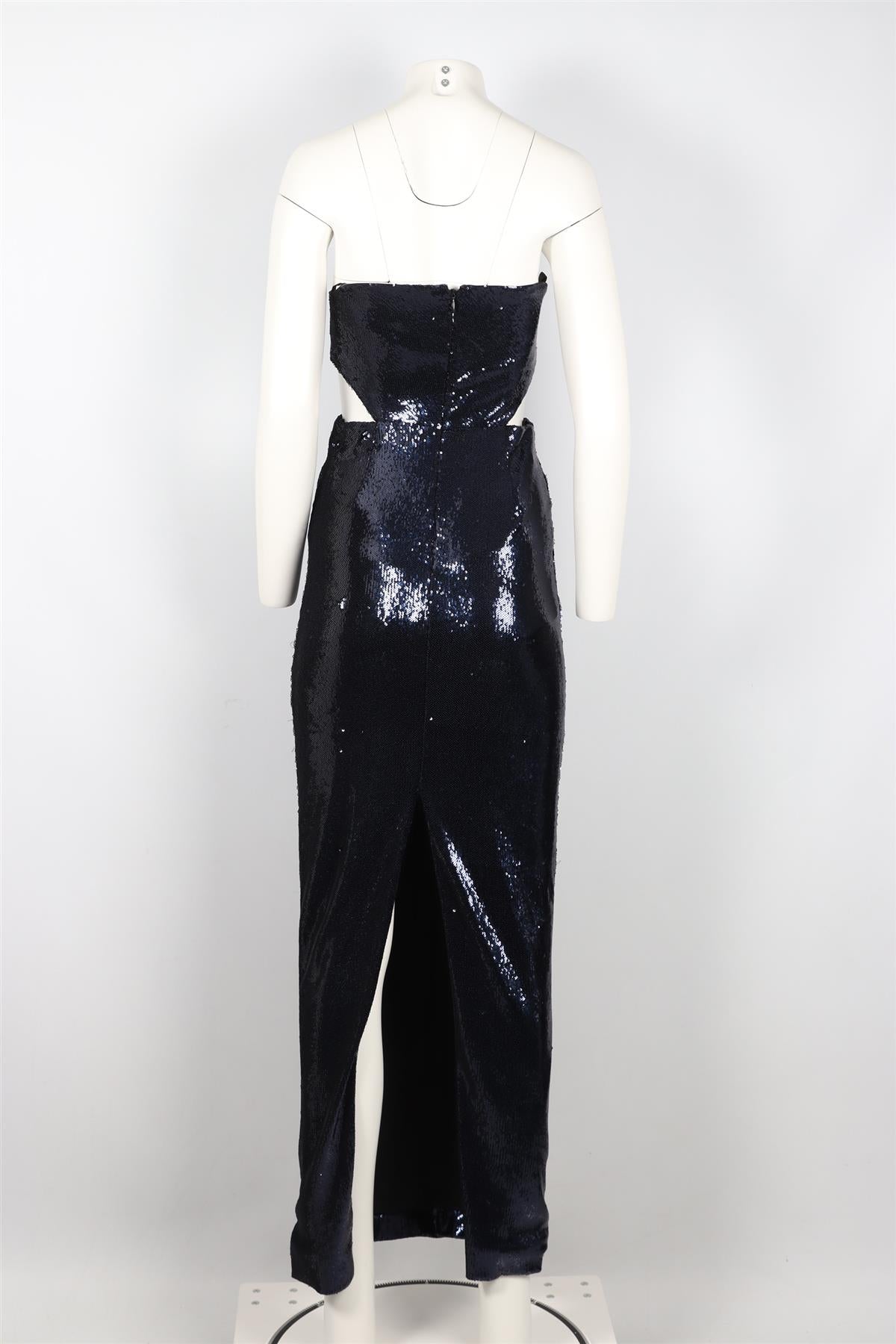 ET OCHS NAVY SEQUIN AND SATIN MAXI DRESS US 2 UK 6